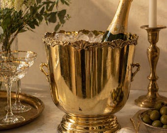 Vintage Brass Champagne Bucket With Handles
