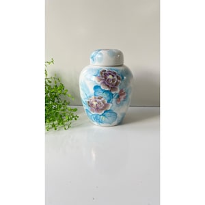 Vintage Japanese Ceramic Ginger Jar With Floral Design Chinoiserie Home Decor