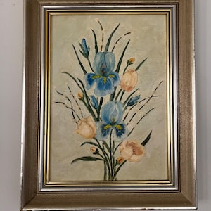 Vintage Floral Oil Painting In Ornate Gold-Toned Frame 13.5&quot;x17.5&quot;