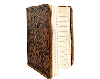 Handmade Floral Embossed Journal Sketchbook Notebook Paintbook Scrapbook Painting Drawing Writing Crafting 150 Lined Pages 8x6in Brown