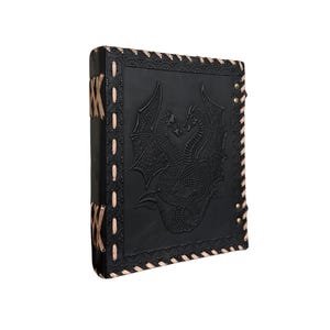 Handmade Artist Journal Lockable Notebook Paintbook Scrapbook Painting Writing Crafting 120 Unlined Thick Pages 9x7in Black Dragon