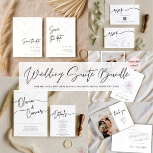 Pacote de Modelos de Convites de Casamento Minimalistas, Suíte de Casamento Elegante Canva, Cartão com QR Code RSVP, Cartão de Agradecimento de Casamento Moderno, Cartão de Detalhes