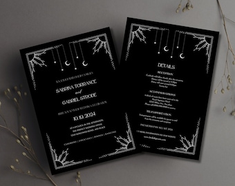 Dark Gothic Wedding Invitation, Dark Astrology Wedding Invite, Halloween Wedding, Tarot Card Wedding Invite, Celestial Canva Template