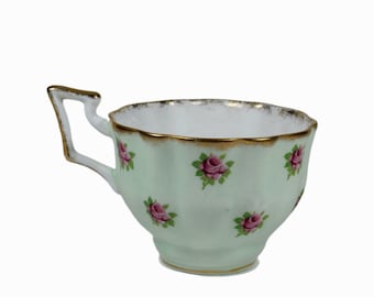 Tea Cup Springfield Pottery English Bone China Pale Green & Roses With Gold Guilt