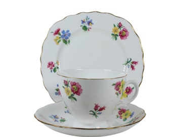 Royal Vale Spring Flowers Tea Cup Saucer & Side Plate Very Collectable