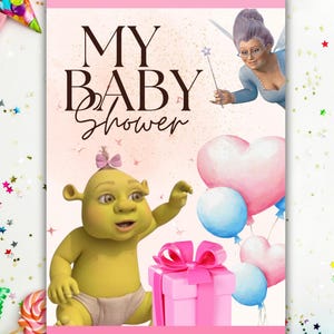 shrek invitation,Girl baby shower invitation,Shrek Text Message Invitation,Shrek Girl Baby shower Invitation,Shrek Digital Mobile Invitation