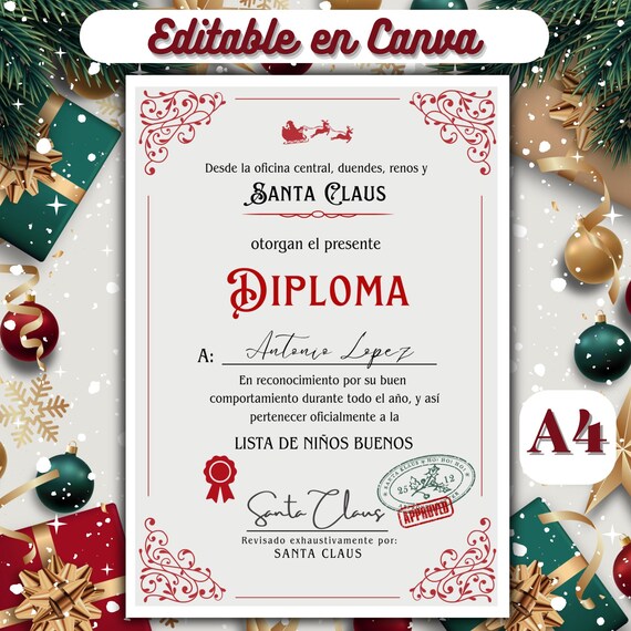 Certificado Personalizado De Navidad De Papá Noel + Moneda Mágica – Kit De Ilusión Infantil FabD