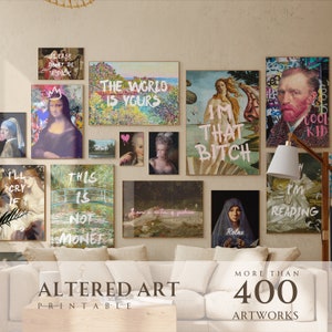 Set 400 + Alter Art, Arte mural ecléctico, Retrato vintage, Decoración cambiante, Pintura al óleo barroca antigua, Impresión de pintura alterada, Pintura de arte pop,