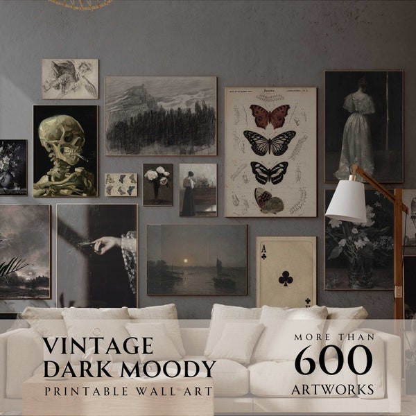 Dark Academia Decor, Mega Bundle Set van 600+ Prints, Moody Dark Afdrukbare Gallery Wall Art Set, Cottagecore Schilderijen, Moody Print