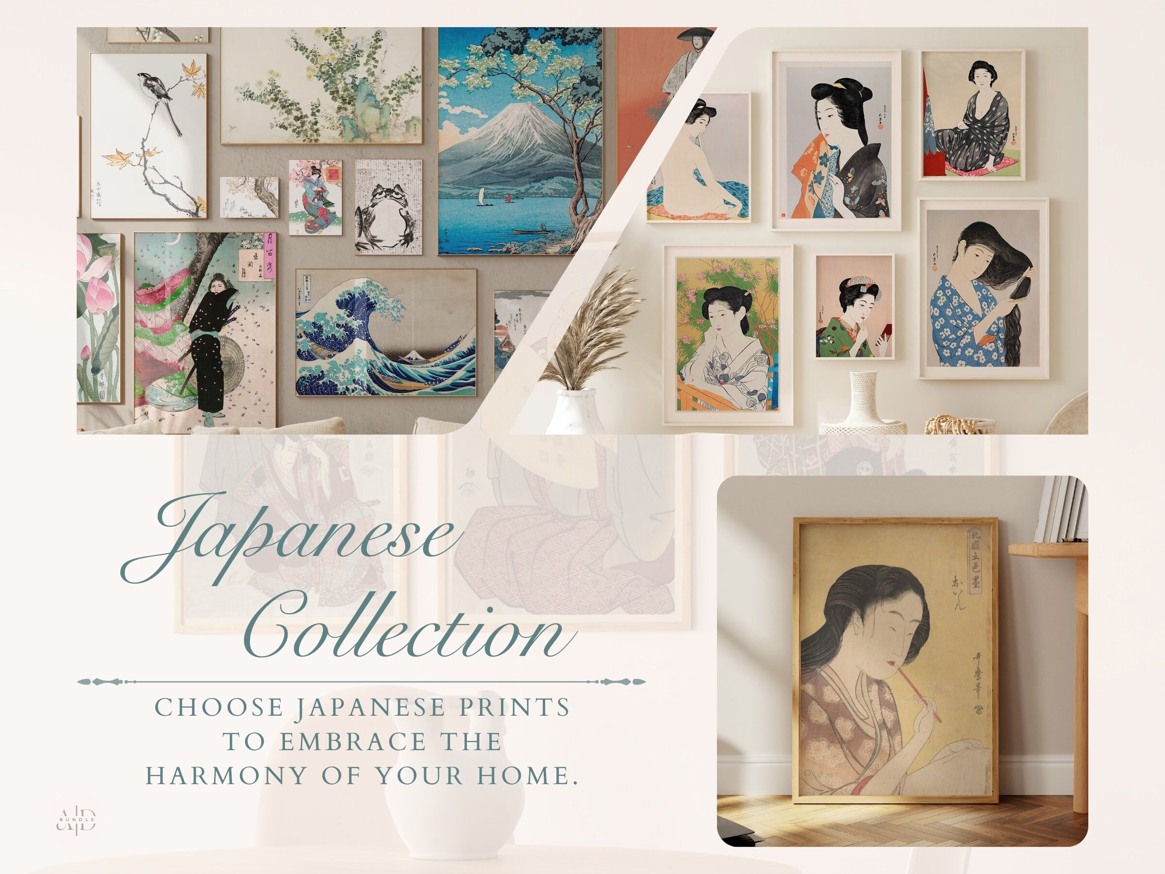 Vintage Japanese Wall Collage Bundle, Aesthetic Old Japan Art Posters ...