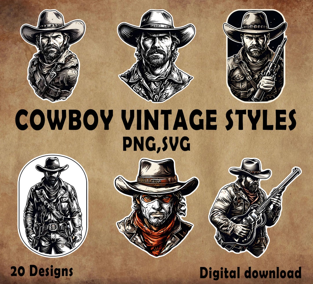 Cowboy Vintage Styles Digital Stickers Bundle - Etsy