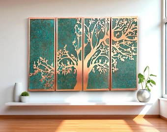 Handmade Copper Tree Wall Art | Rustic Farmhouse Decor