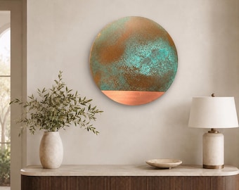 Handmade Round Copper Wall Art | Green Patina Metal Wall Decor | Abstract Rustic Wall Hanging