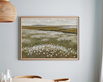 Vintage Spring Meadow Painting, Wildflower Print, Spring Farmhouse, Flowers Field Landscape, Country Field Art Digital Download, Painting