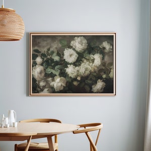 White Floral Still Life, Vintage Rose Oil Painting, Flower Art, White Roses Painting, Antique Botanical Art Print, Printable Art