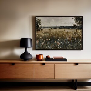 Vintage Wildflower Field Painting, Landscape Oil Painting, Vintage Landscape Art Print, Country Field Wall Art Digital Download, Printable