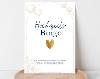 Wedding bingo, white and gold, wedding game, bingo game, game for wedding couple and guests, PNG, print yourself, digital file