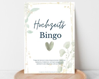 Wedding Bingo, Green Gold, Wedding Game, Bingo Game, Game for Wedding Couple & Guests, PNG, Print Yourself, Digital File