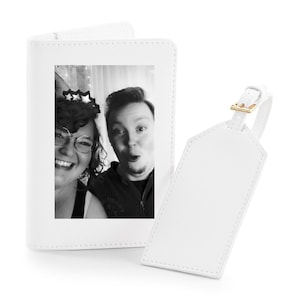 personalisierte Foto-Reiseset aus Mappe für Karten und Pass mit Kofferanhänger