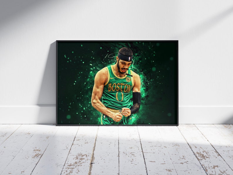Jayson Tatum Poster Neon Splash Boston Celtics NBA Framed Canvas Wall