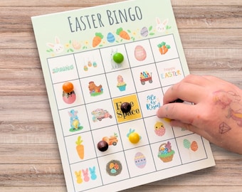 Juego de bingo de Pascua para niños, canasta de Pascua, juego de Pascua para adolescentes, actividad de grupo juvenil imprimible, juego de bingo para fiestas, regalo de Pascua imprimible.