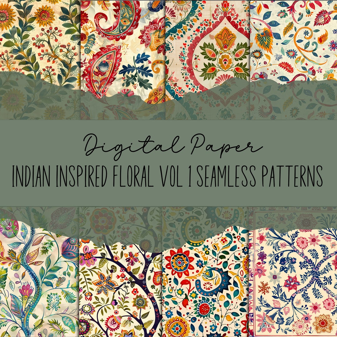 Printable Indian Inspired Floral Designs VOL. 1 | Digital Prints | 8 ...