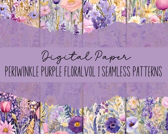 Printable Periwinkle Purple Floral Vol 1 Seamless Patterns | Digital Prints | 8 Beautiful Patterns,  Perfect For Home Decor and Many More