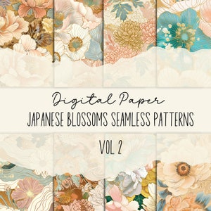 Printable Japanese Blossom VOL 2 | Digital Paper | 8 Seamless Japanese style Patterns, Perfect For Invitation Cards & Crafting