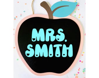 Personalized Teacher Name Sign: Apple Theme Hanging Classroom Decor