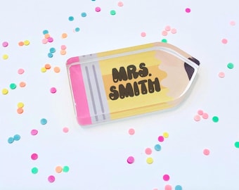 Personalized Teacher Name Plate: Acrylic Pencil Desk Decor