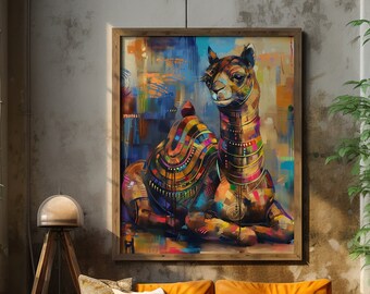 Colorful Abstract Camel - Framed and Matte - VIVID FAUNA COLLECTION - Animal Wall Art - Quality Home Decor