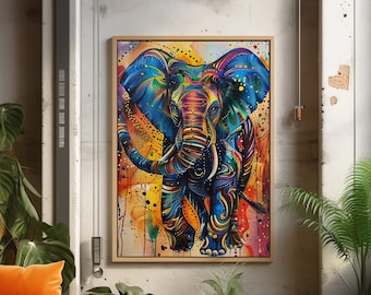 Colorful Abstract Elephant - Framed and Matte Poster - VIVID FAUNA COLLECTION - Animal Wall Art - Quality Home Decor