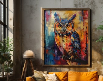 Vibrant Colorful Owl Poster - Framed and Matte - VIVID FAUNA COLLECTION - Animal Wall Art - Quality Home Decor