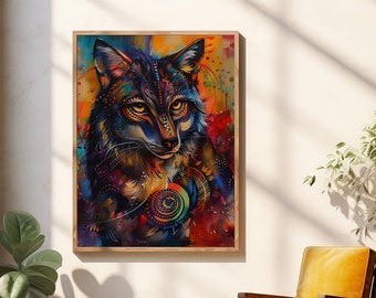 Levendige Kleurrijke Wolf - Poster Ingelijst en Mat - VIVID FAUNA COLLECTIE - Muurkunst Dier - Kwalitatieve Woondecoratie