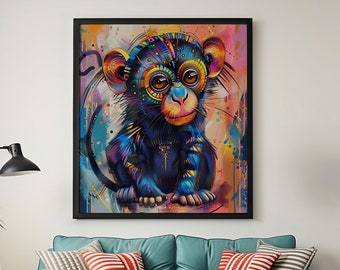 Colorful Abstract Monkey | Framed and Matte | VIVID FAUNA COLLECTION | Animal Wall Art | Quality Home Decor