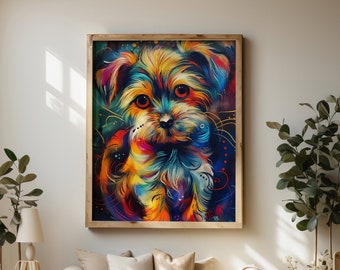 Vrolijke Maltezer Puppy Poster | Ingelijst en Mat - VIVID FAUNA COLLECTIE - Kleurrijke Hondenkunst - Kwalitatieve Woondecoratie