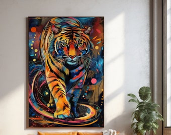 Vibrant Colorful Tiger - Framed and Matte Poster - VIVID FAUNA COLLECTION - Animal Wall Art - High-Quality Home Decor