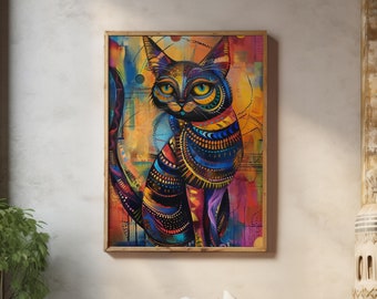 Abstracte Kleurrijke Kat Poster - Ingelijst en Mat - VIVID FAUNA COLLECTIE - Muurkunst Dieren - Kwalitatieve Woondecoratie