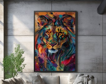 Expressieve Kleurrijke Leeuw - Ingelijste Poster (Mat) - VIVID FAUNA COLLECTIE - Muurkunst Dier - Hoge Kwaliteit - Woondecoratie