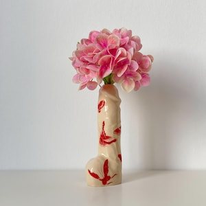 Ceramic handmade vase with red butterflies - unique ceramic flower vase