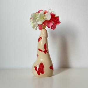 Ceramic handmade vase with red butterflies - unique ceramic flower vase
