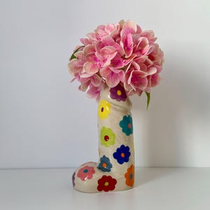 Ceramic handmade vase with colorful flowers - unique ceramic flower vase