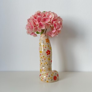 Ceramic handmade vase with colorful fall flowers pattern - unique ceramic flower vase