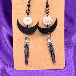 Night Owl dangle earrings, handmade black moon witchy goth jewelry