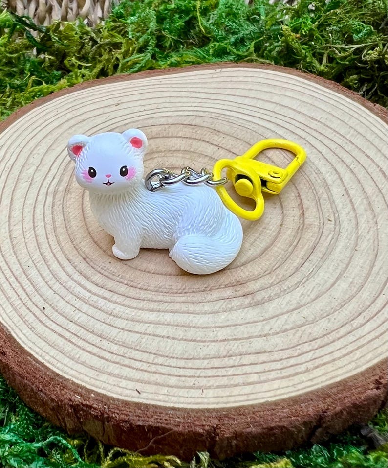 Weasel Key Chain White Ferret Charm Clip- Tiny Weasel Mink Phone/bag/keychain Accessory ...
