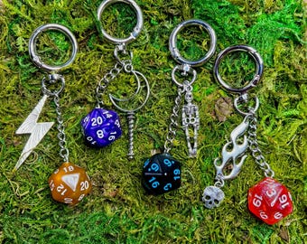 D20 Choose Your Spells bag charm/keychain- customizable dice color and magic spell charm