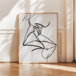Romántico primer beso pareja línea arte- Arte de abrazo íntimo / Ilustración de amor / Dibujo de línea de pareja sensual / Decoración minimalista moderna