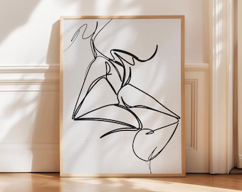 Romantic First Kissing Couple Line Art-  Intimate Embrace Art | Love Illustration | Sensual Couple Line Drawing | Modern Minimalist Decor