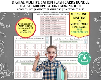 Digital Multiplication Times Table Flashcards, Bundle, Math Practice, Multiplication Table, Math Facts, Flash Cards, Homeschool Education