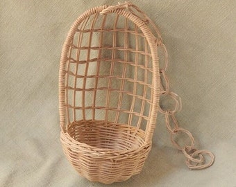 Vintage Wicker Hanging Indoor Plant Holder on Wicker Chain Basket Chair Cottagecore Farmhouse Country Home Decor Gift